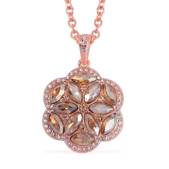 Peach & White Austrian Crystal Floral Bracelet, Earrings, Ring and Necklace Set - Picture 3 of 3